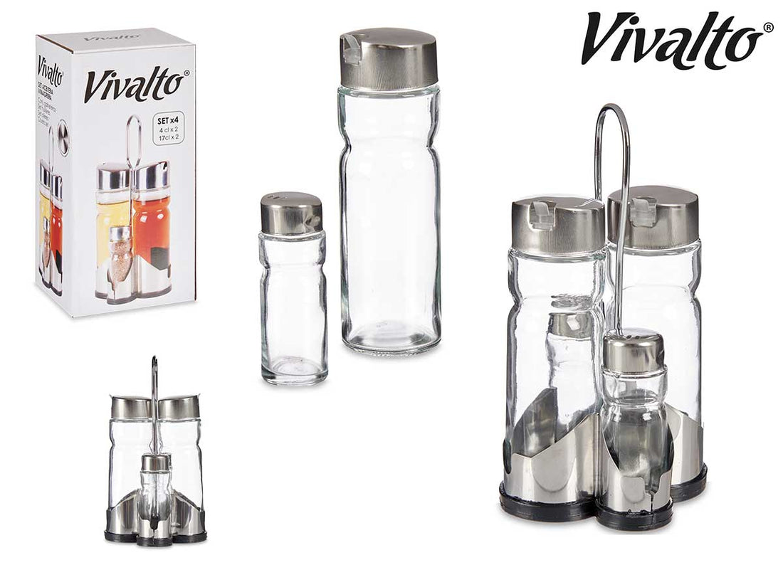 Vinagrera 4 Set Con Soporte De Acero Inoxidable