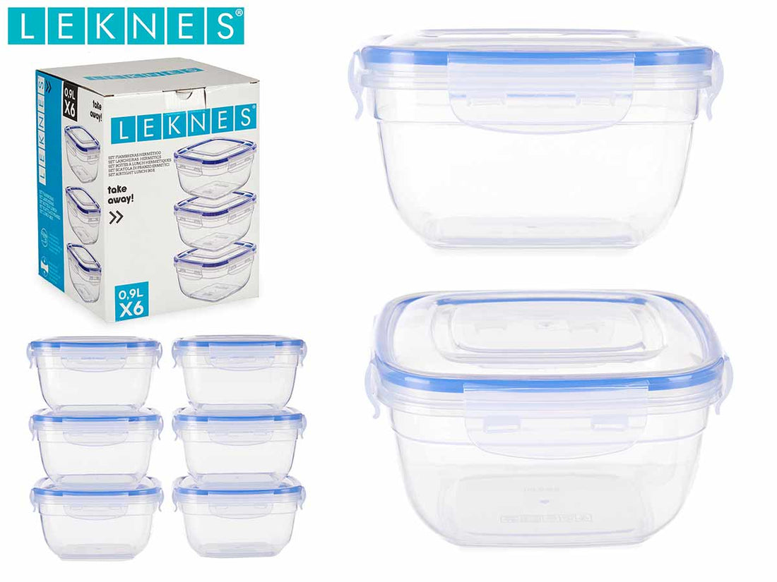 Set 6 Contenedor Plástico Cuadrado 900Ml