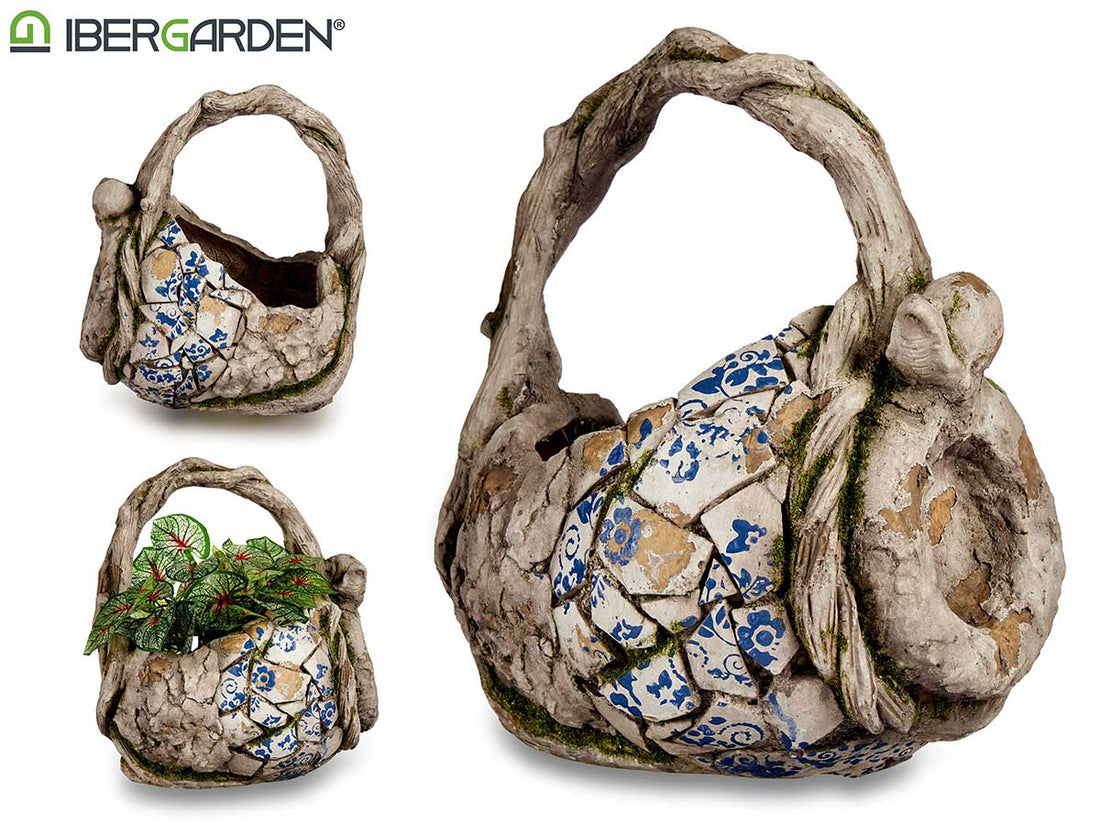 Cesta Rústica De Poliresina Para Jardín 34,5Cm