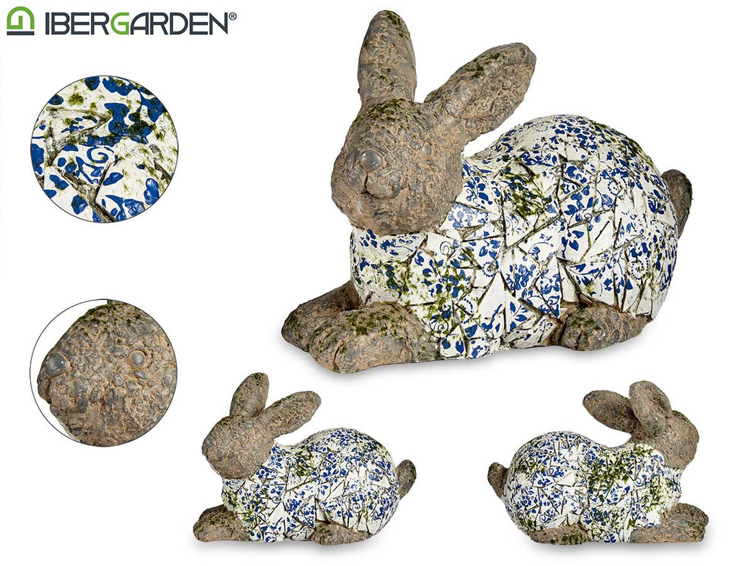 Figura Conejo Poliresina Mosaico Azul