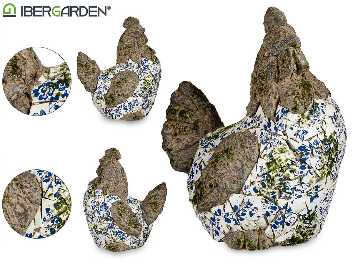 Blue Mosaic Polyresin Chicken Figure