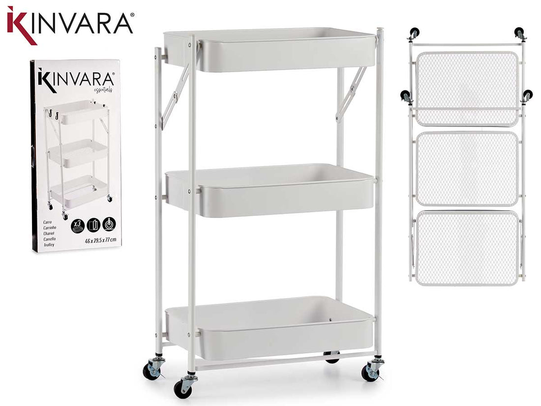 Carro de almacenamiento blanco plegable de 3 niveles