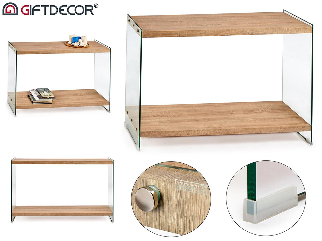 Recibidor Mesa Doble Capa Vidrio Y Madera