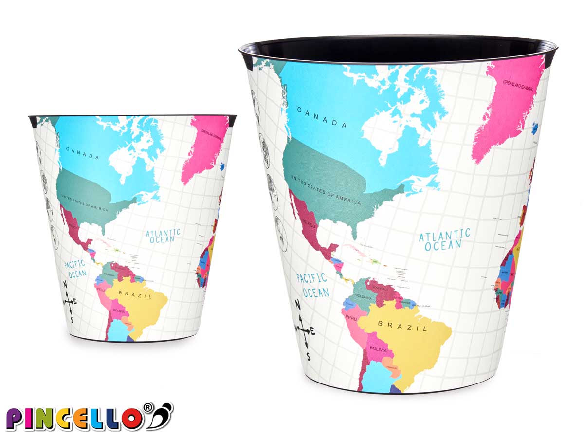 Round Plastic Map Wastepaper Basket