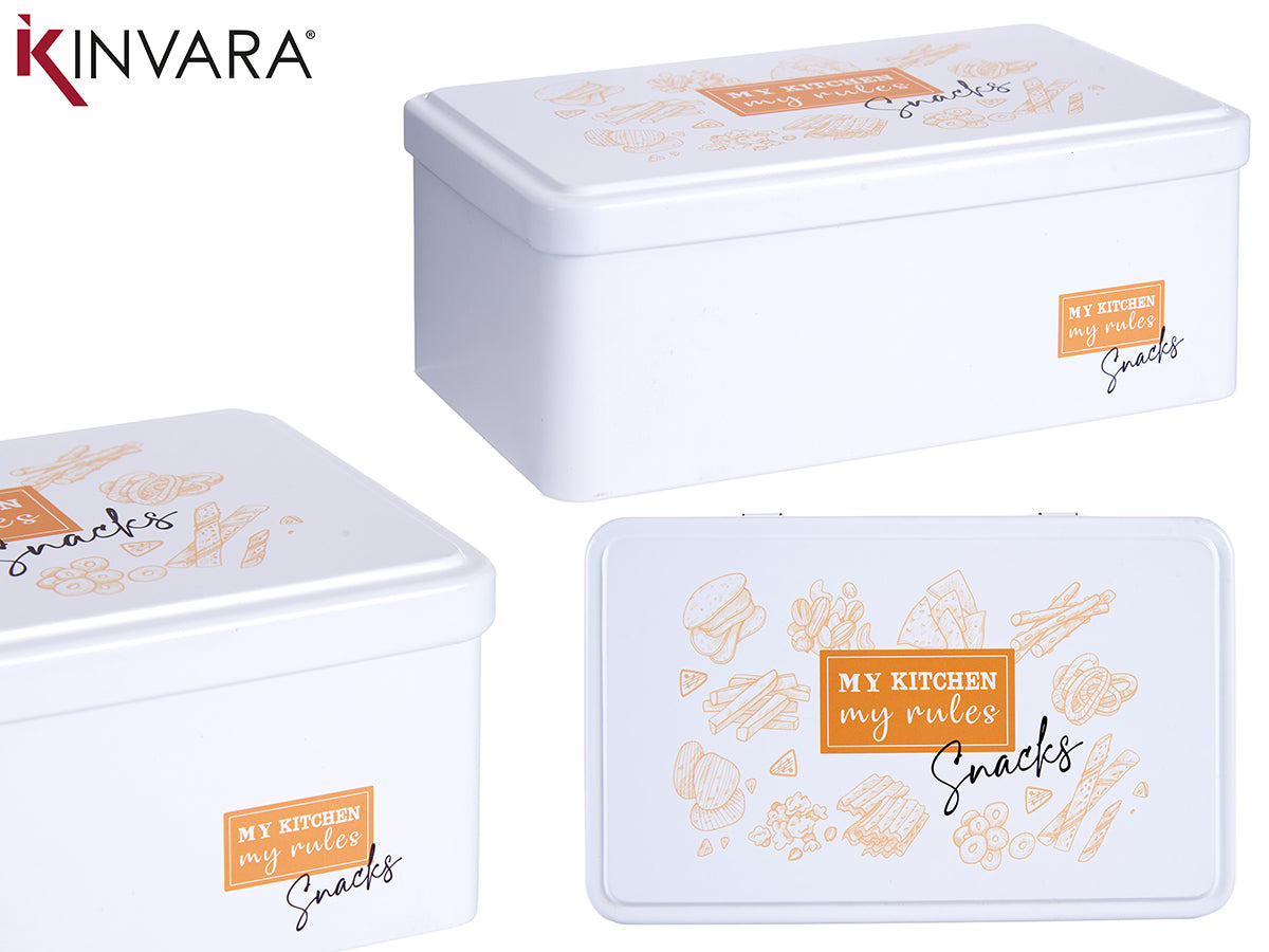White Rectangular Tin Snacks Can
