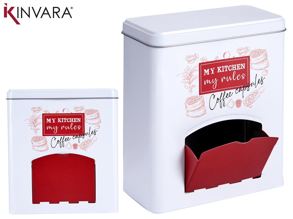 White Tin Coffee Capsule Dispenser