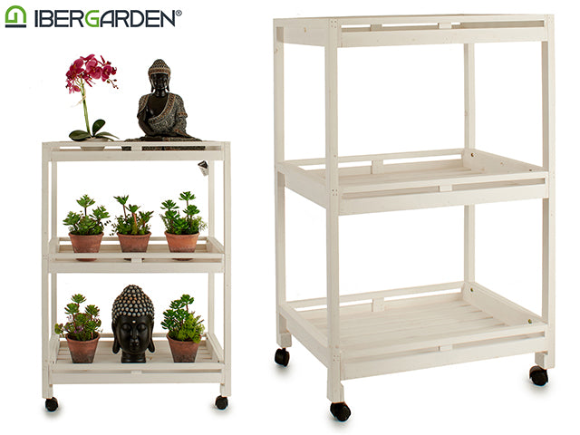 Wooden Trolley 3 Shelfs 4 Wheels White