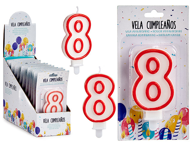 Birthday Candle Num 8 White Red Edge