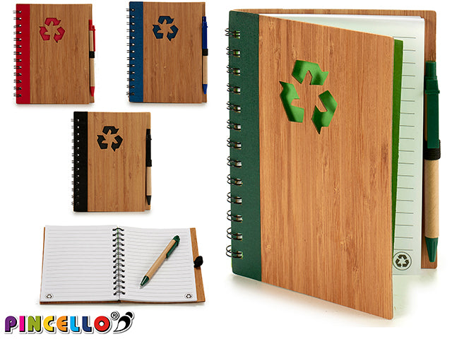 Caneta reciclável capa de bambu para notebook 18X14 M