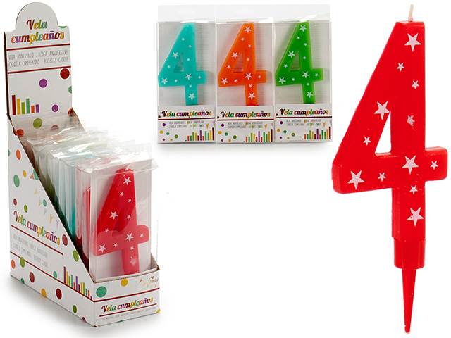 Birthday Candle Big Numbers 4 Mix 4 Col