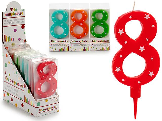 Birthday Candle Big Numbers 8 Mix 4 Col