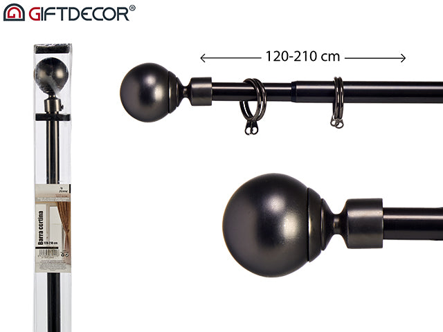 Barra de Cortina Negra 120 Bola 210 cm