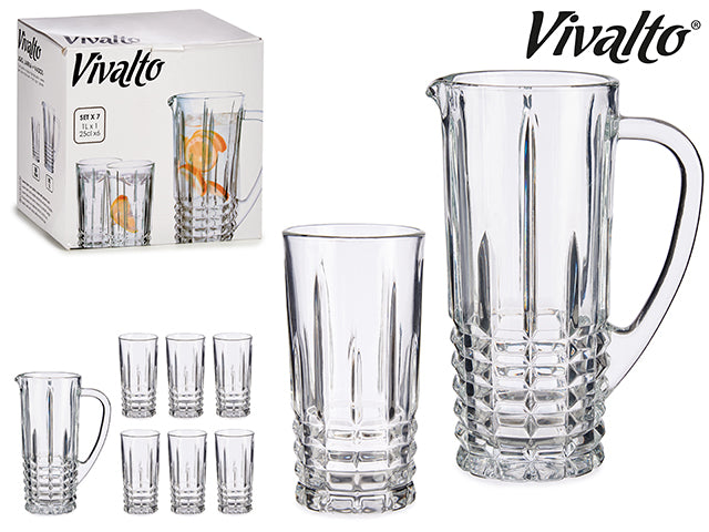 Set Jarra 1L Y 6 Vasos Agua Rayas 250 ml
