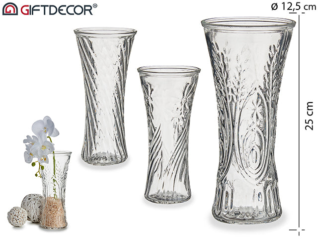 Diam 12,5 x 25 cm Glass Vase Narrow Relief Med Mi x