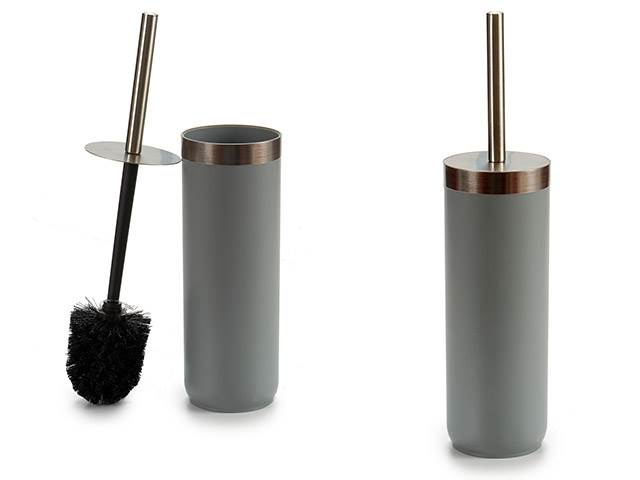 Escobillero de acero inoxidable gris con soporte cerrado