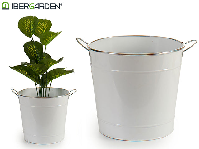 Cubeta jumbo blanca con borde plateado