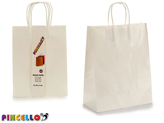 Juego De 2 Bolsas De Papel Color Blanco
