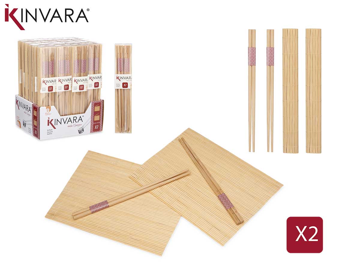 Sushi Set 4 Bamboo Chopsticks And 2 Mats