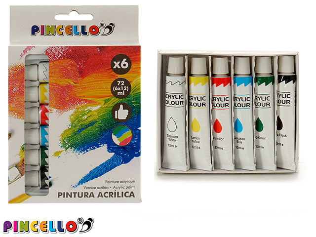 Conjunto de 6 peças de tinta acrílica