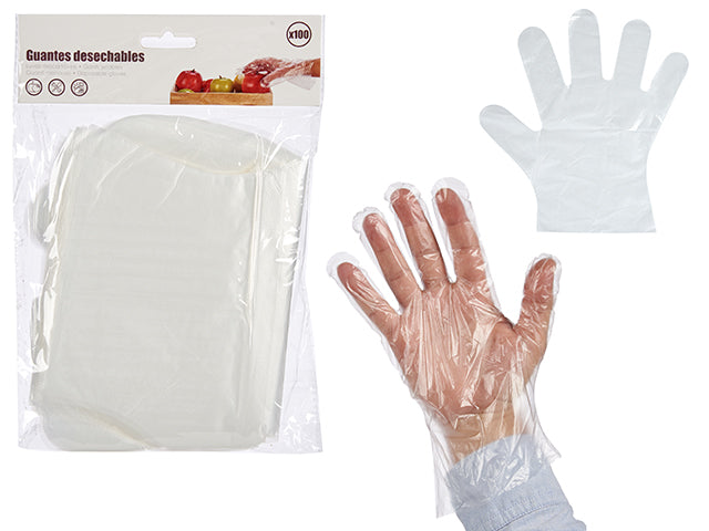 Conjunto de 100 luvas plásticas descartáveis Transp