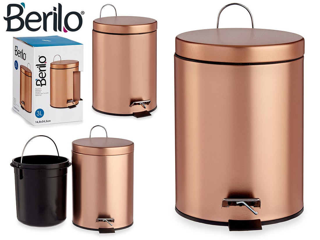 Papelera Metal Cobre Pedal 3L