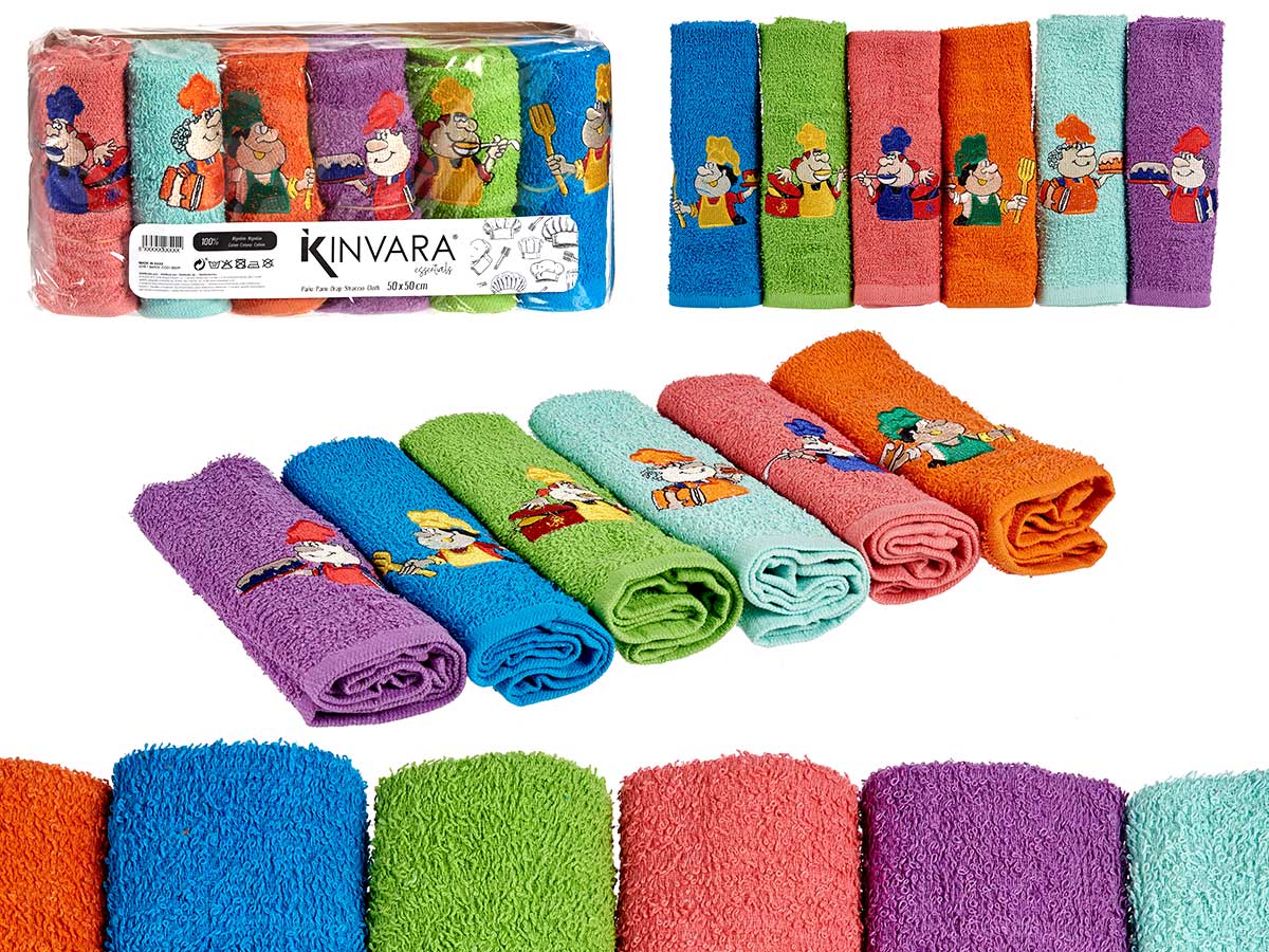 Set Of 6 Dish Towel 50X50Cm Chefs