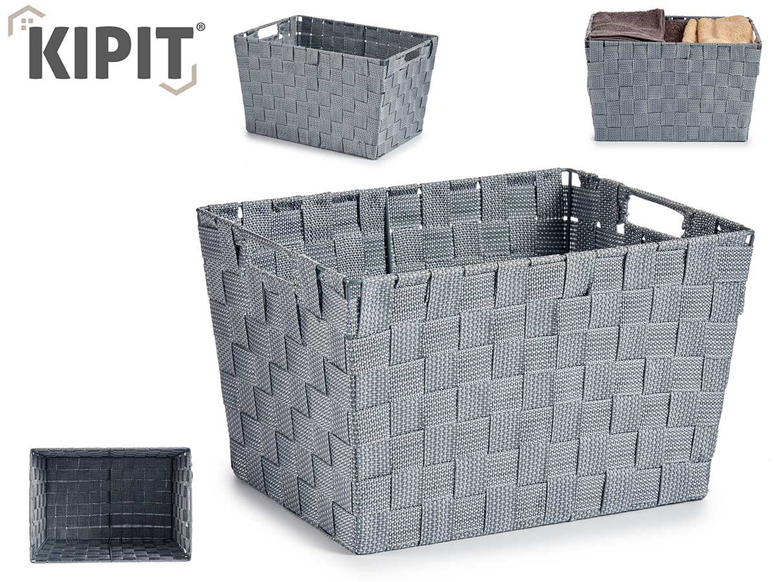 Caja Tela Conica Recta Con Asas Grande Gris