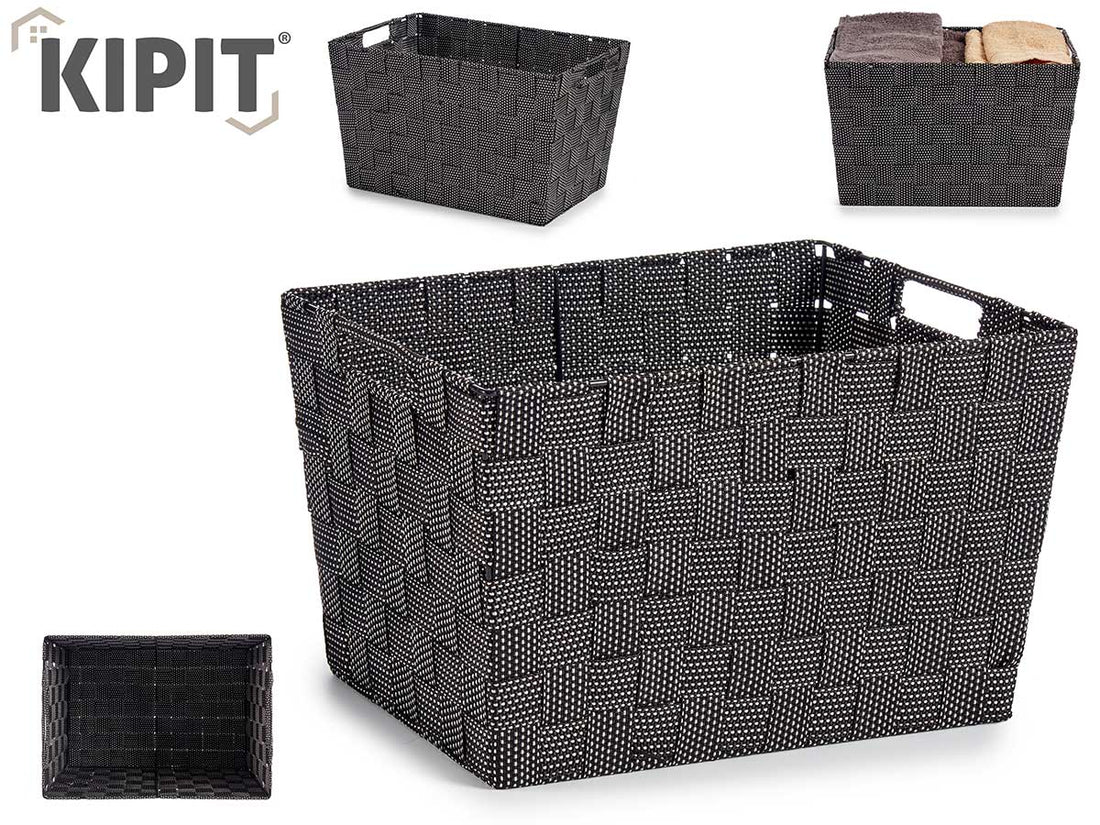 Caja Cónica De Tela Recta Con Asas Grande Negra