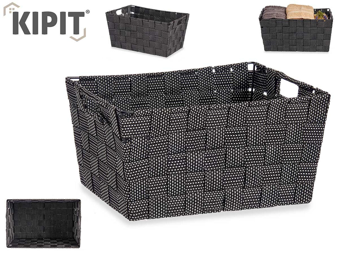 Caja Cónica Tela Recta Con Asas Med Negro