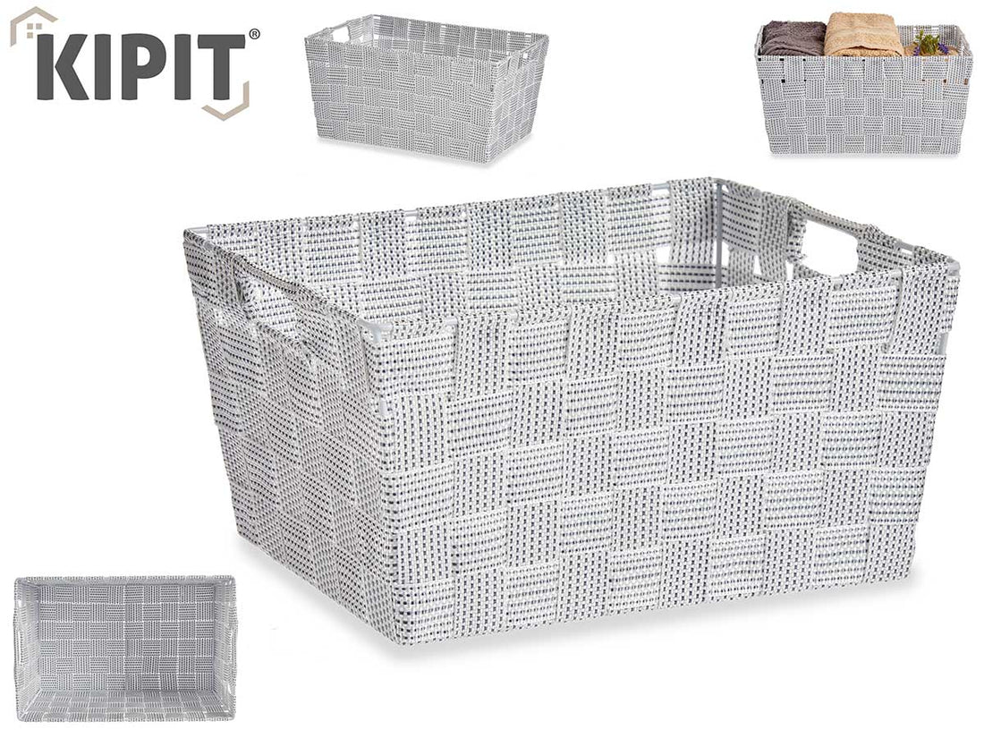 Caja Cónica Tela Recta Con Asas Med Blanco