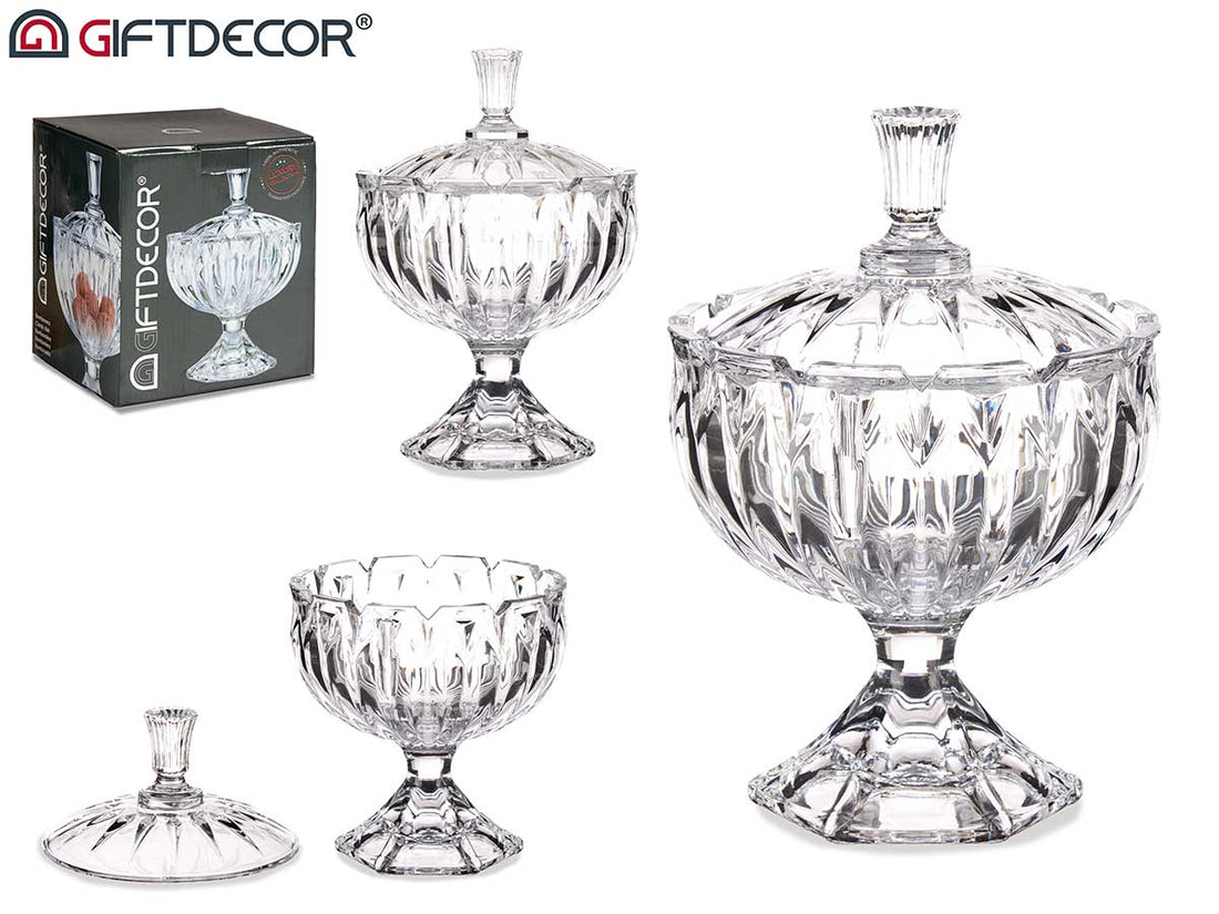 Lines Shaped Glass Candy Box 16,5 cm