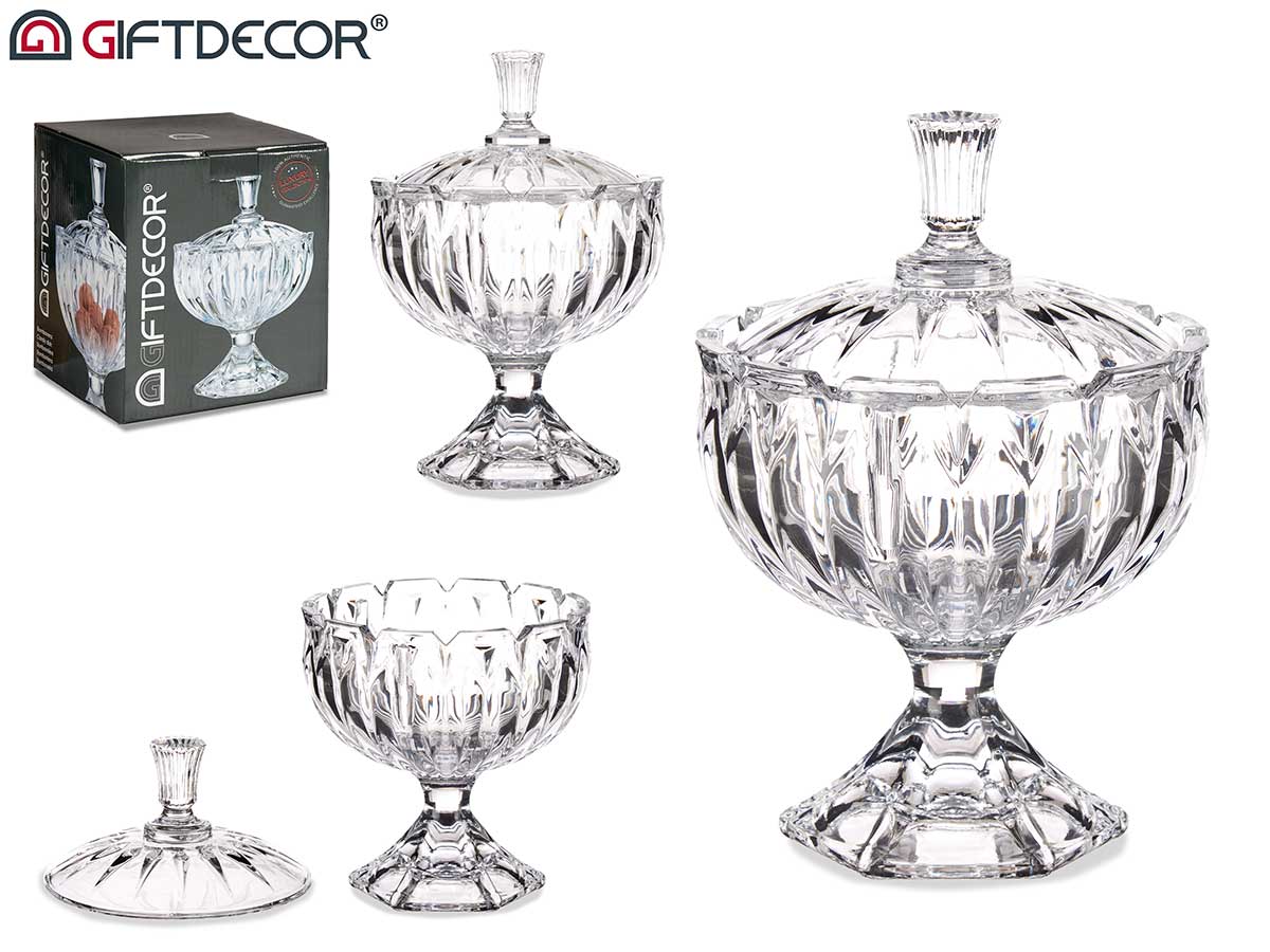 Lines Shaped Glass Candy Box 16,5 cm