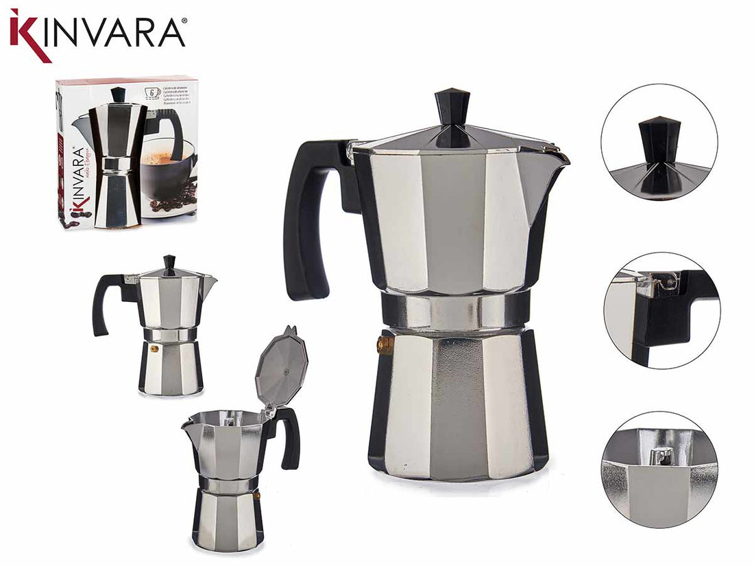 Cafetera de aluminio de 6 tazas con asa