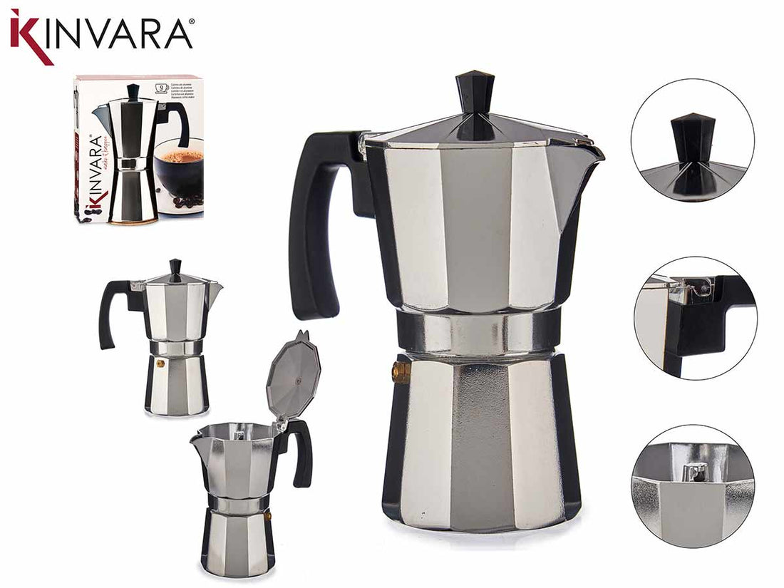 Cafetera de aluminio de 9 tazas con asa