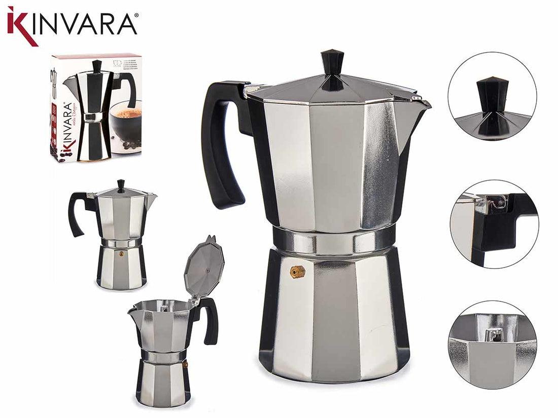 Cafetera de aluminio de 12 tazas con asa