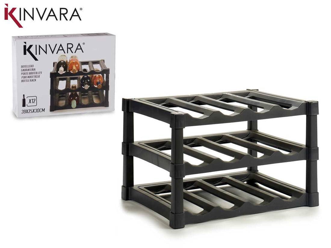 Suporte para garrafas de plástico preto 12 garrafas