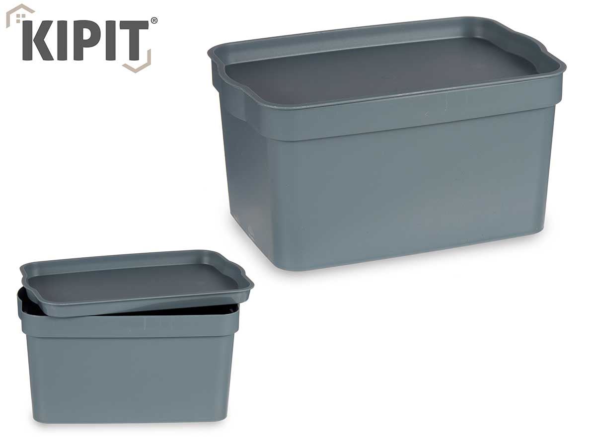 Grey Plastic Storage Box With Cover 2.3L