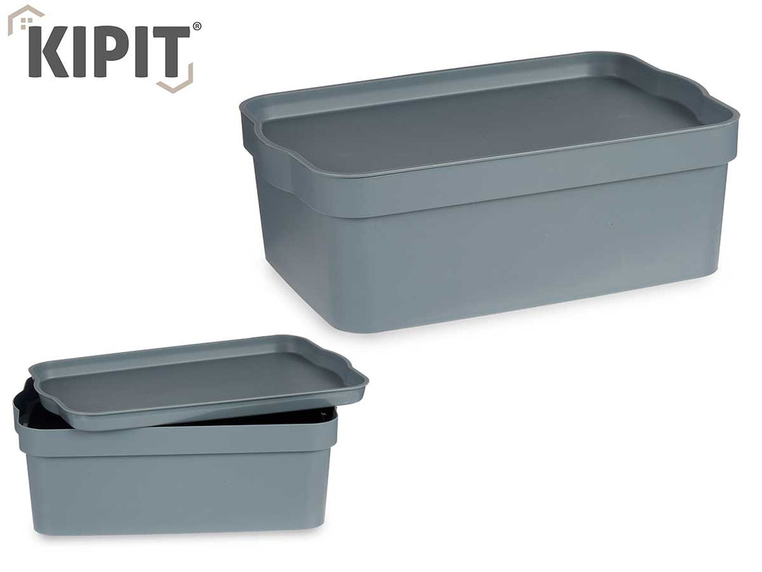 Caja De Almacenamiento De Plástico Gris Con Tapa 6L