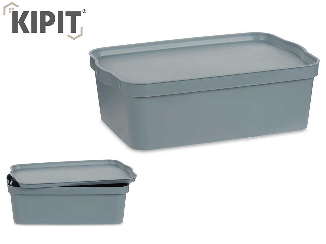 Caja De Almacenamiento De Plástico Gris Con Tapa 24L