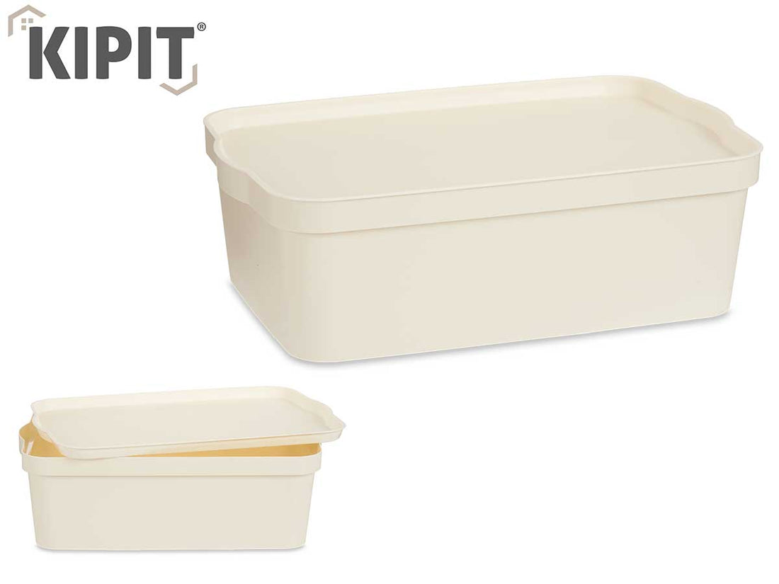 Caja De Almacenamiento De Plástico Crema Con Tapa 14L