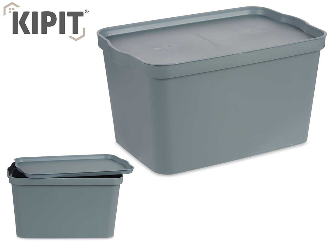 Caja De Almacenamiento De Plástico Gris Con Tapa 24L