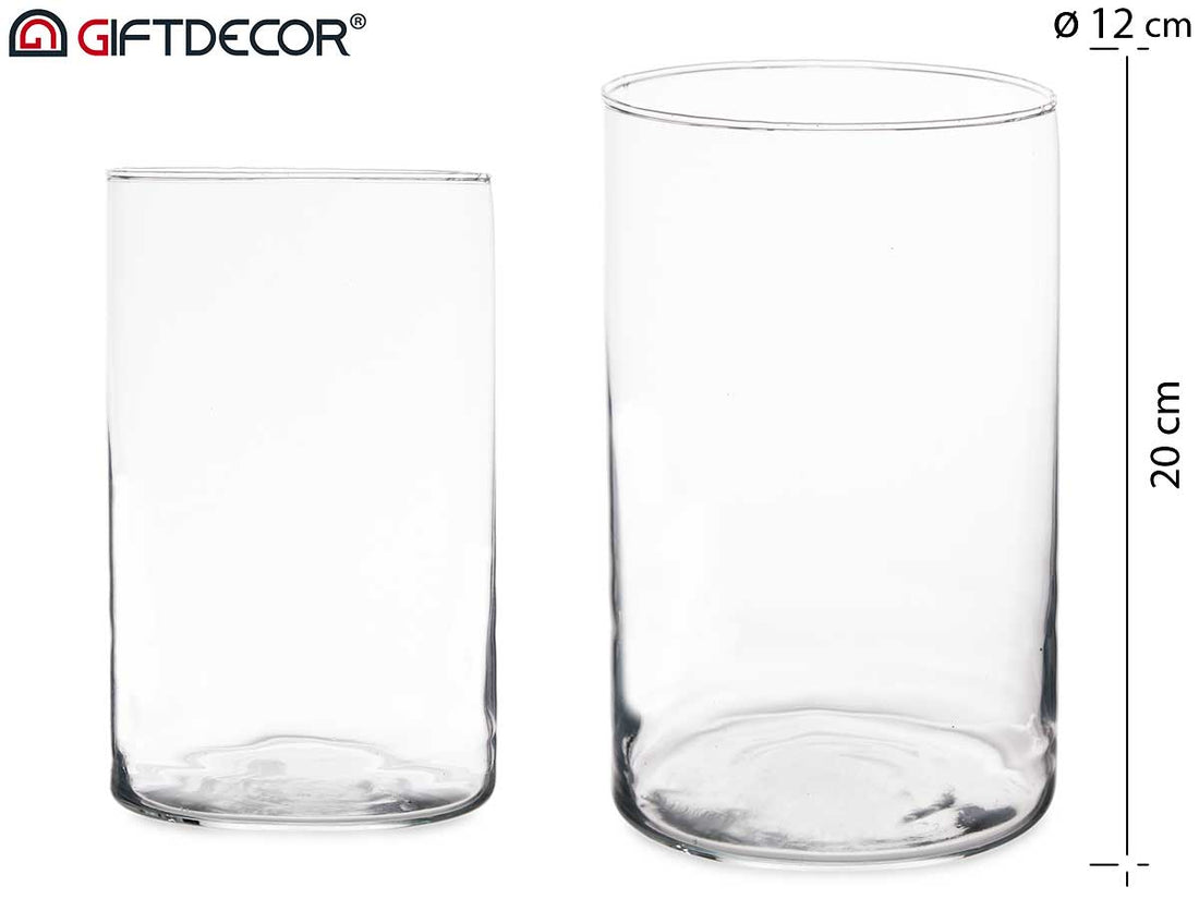 Diam 12 cm Cilindro Florero Cristal 20 cm