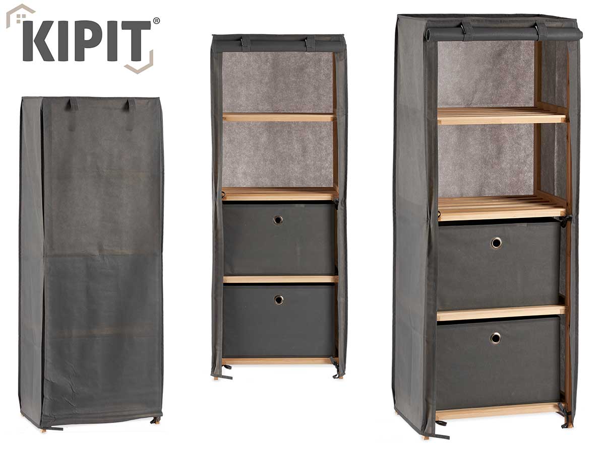 Grey Fabric Shelf With 2 Drawers