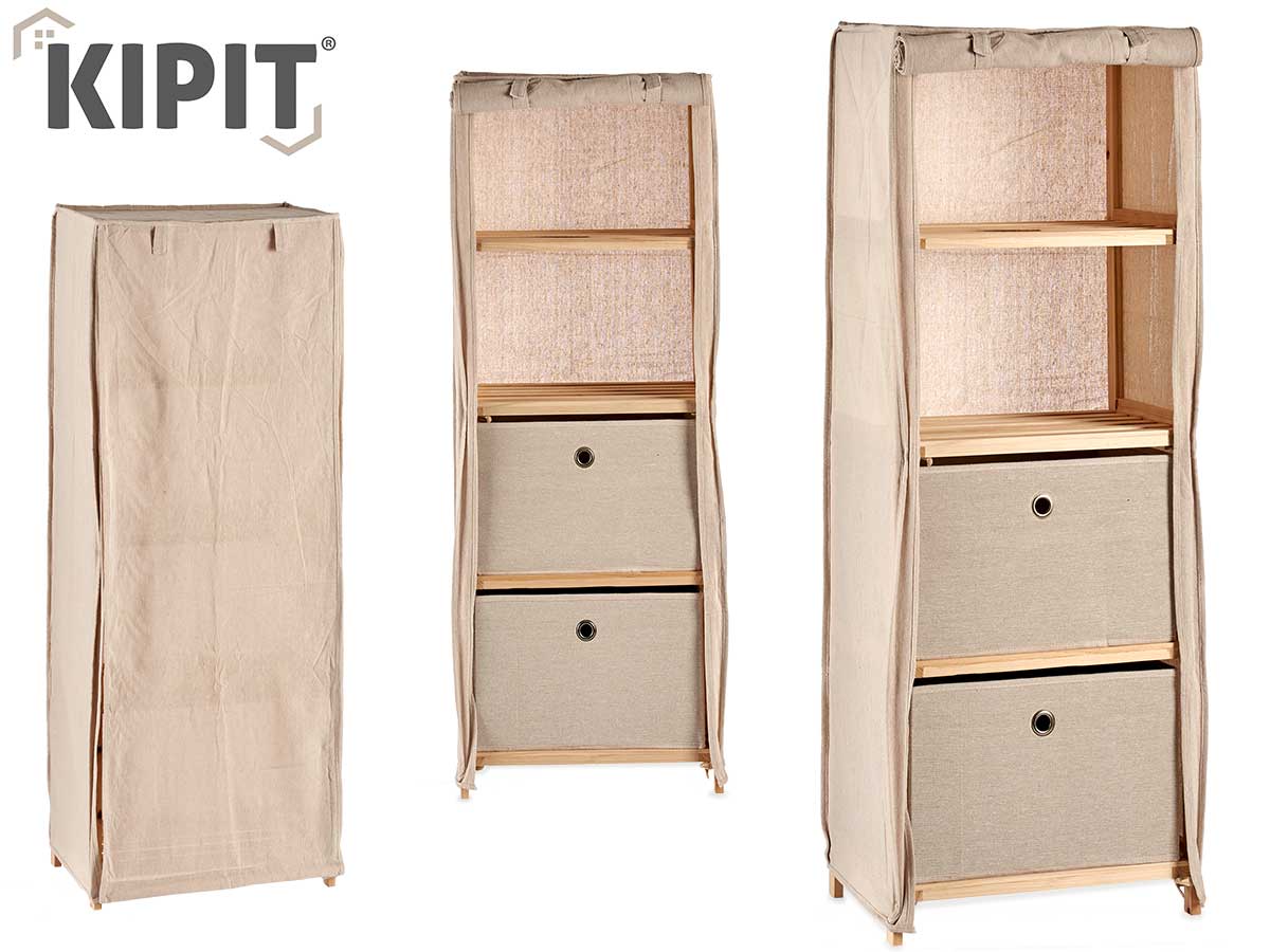 Natural Fabric Shelf With 2 Drawers