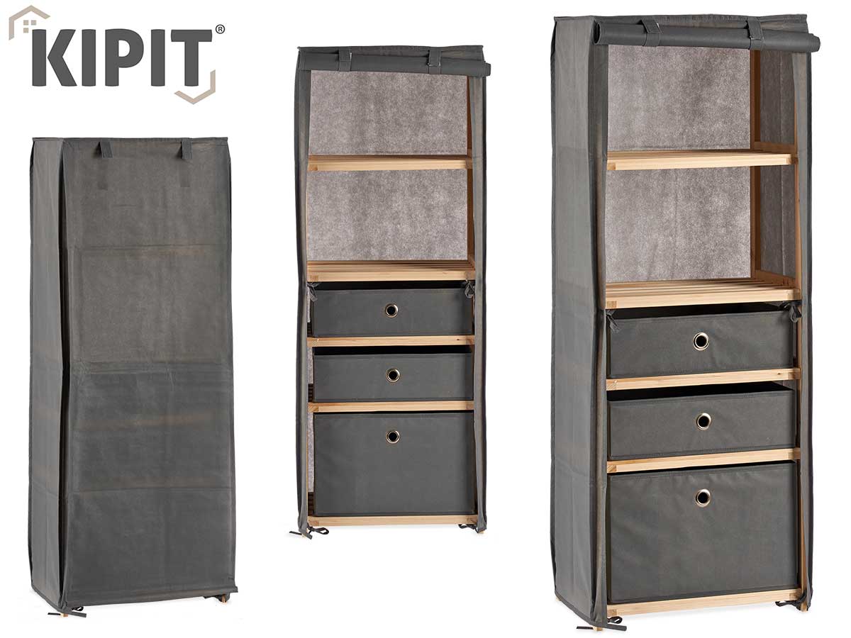 Grey Fabric Shelf With 3 Drawers
