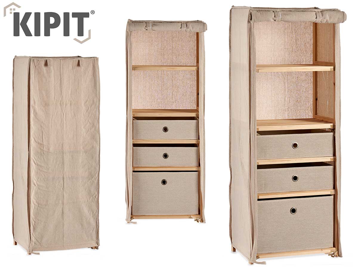 Natural Fabric Shelf With 3 Drawers