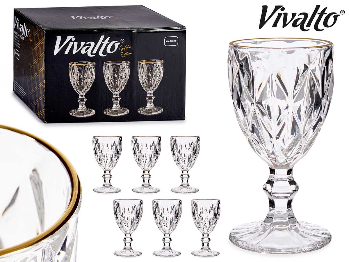 Diamond Shape Water Glass With Gold Edge 254 ml