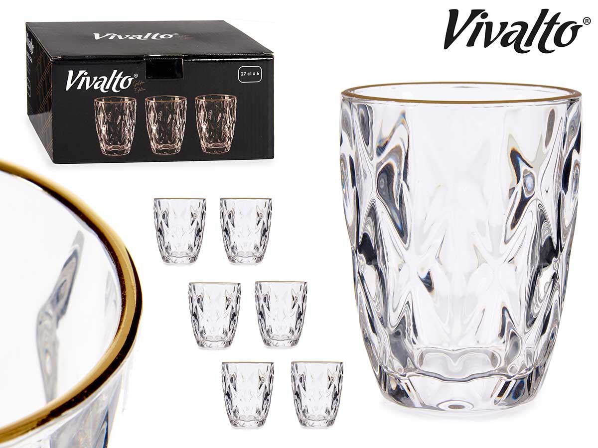 Diamond Shape Water Glass With Gold Edge 270 ml