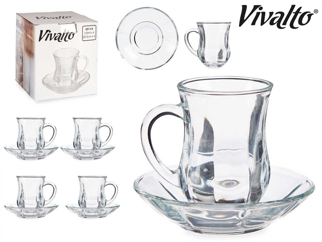 Conjunto 4 Canecas de Vidro Simples Com Prato 125 ml
