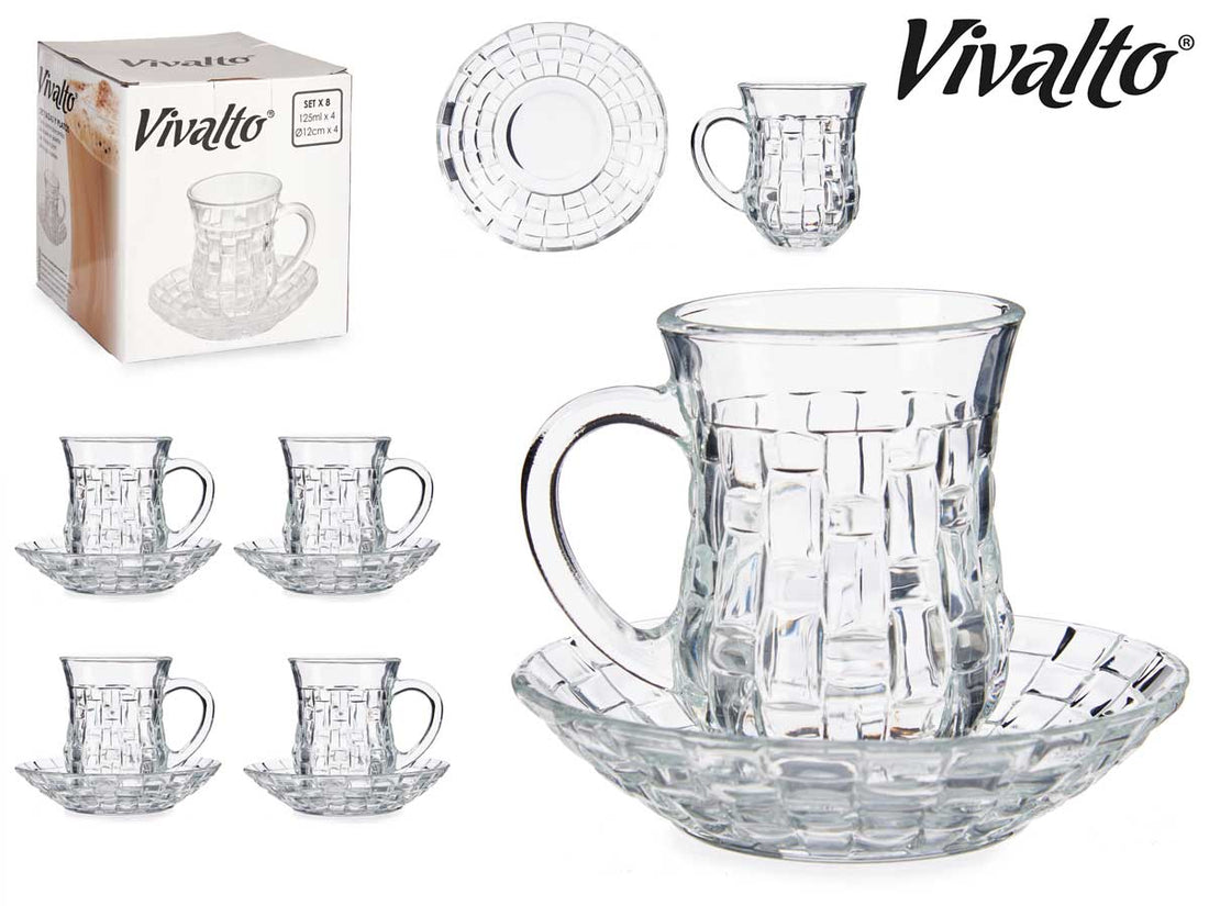 Conjunto 4 Canecas de Vidro em Forma de Vime com Prato 125 ml